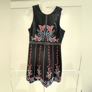 Embroidered Black Dress with Multicolor Floral Design